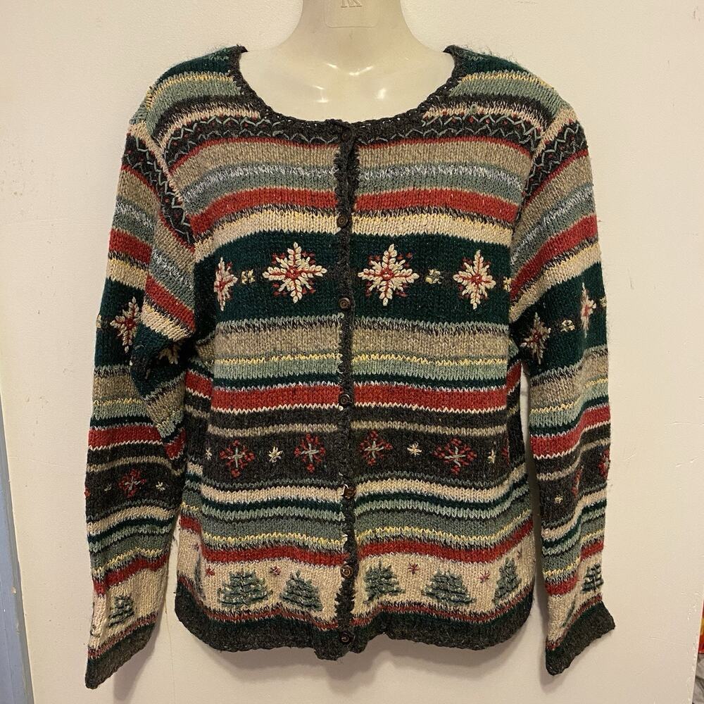 VTG Knit Christmas Holidays Sweater Women S Wool Silk Blend Country Grannycore - Picture 5 of 9